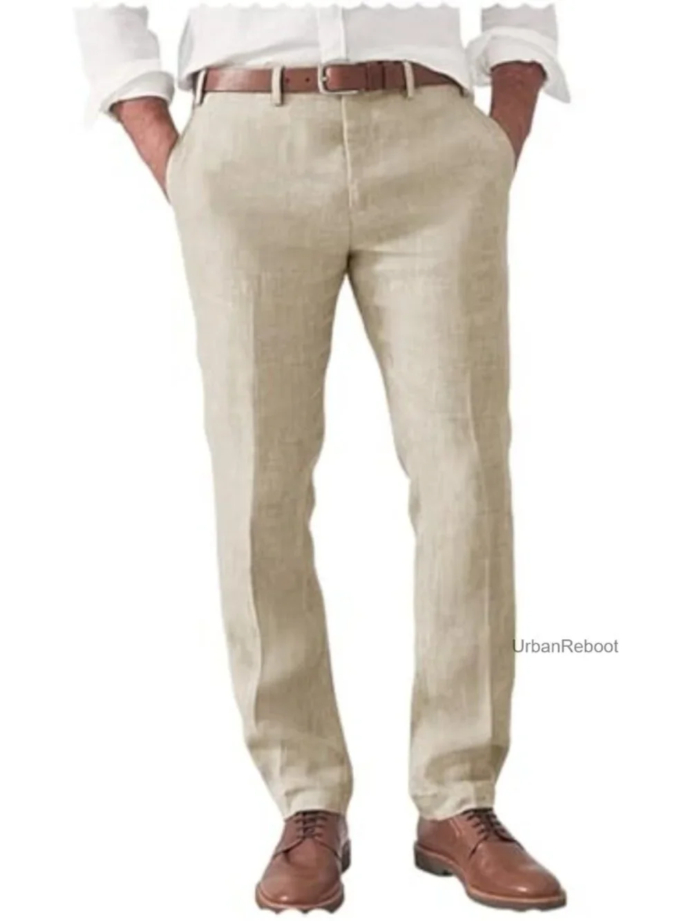 Men's Slim Fit Linen Blend Dress Pants Lightweight Casual Trousers Wedding
